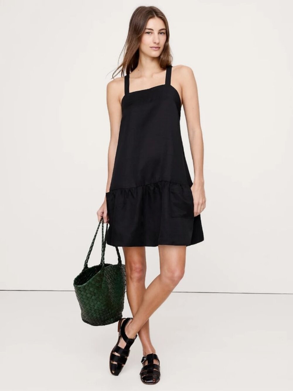 Banana Republic Viscose-Linen Flounce-Hem Mini Dress Tall L